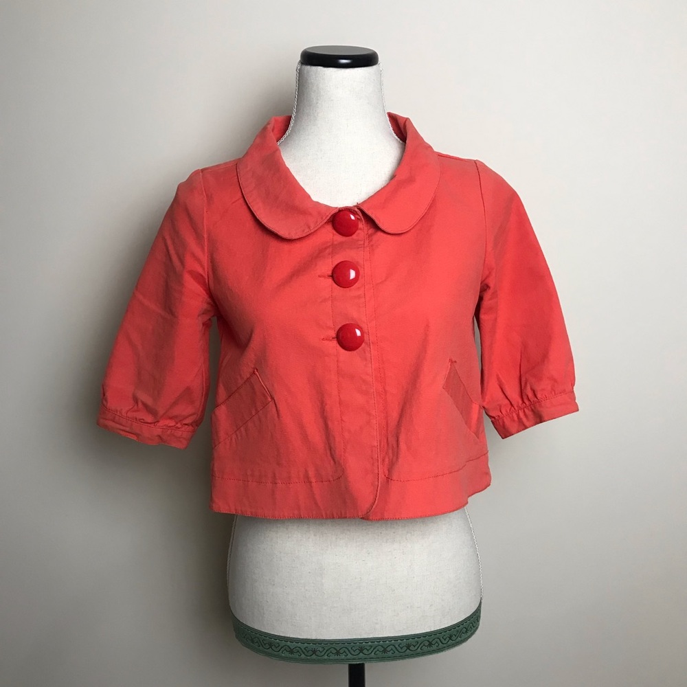 Tulle red orange half blazer jacket with short sleeves